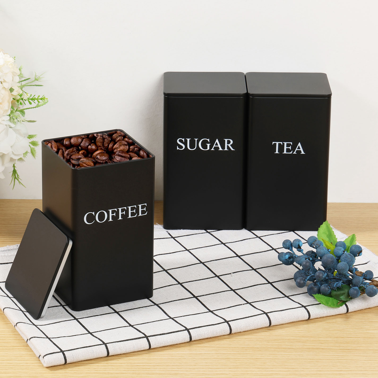 Coffee Tea Sugar Canisters - 3 قطعة علب تخزين حبوب البن
