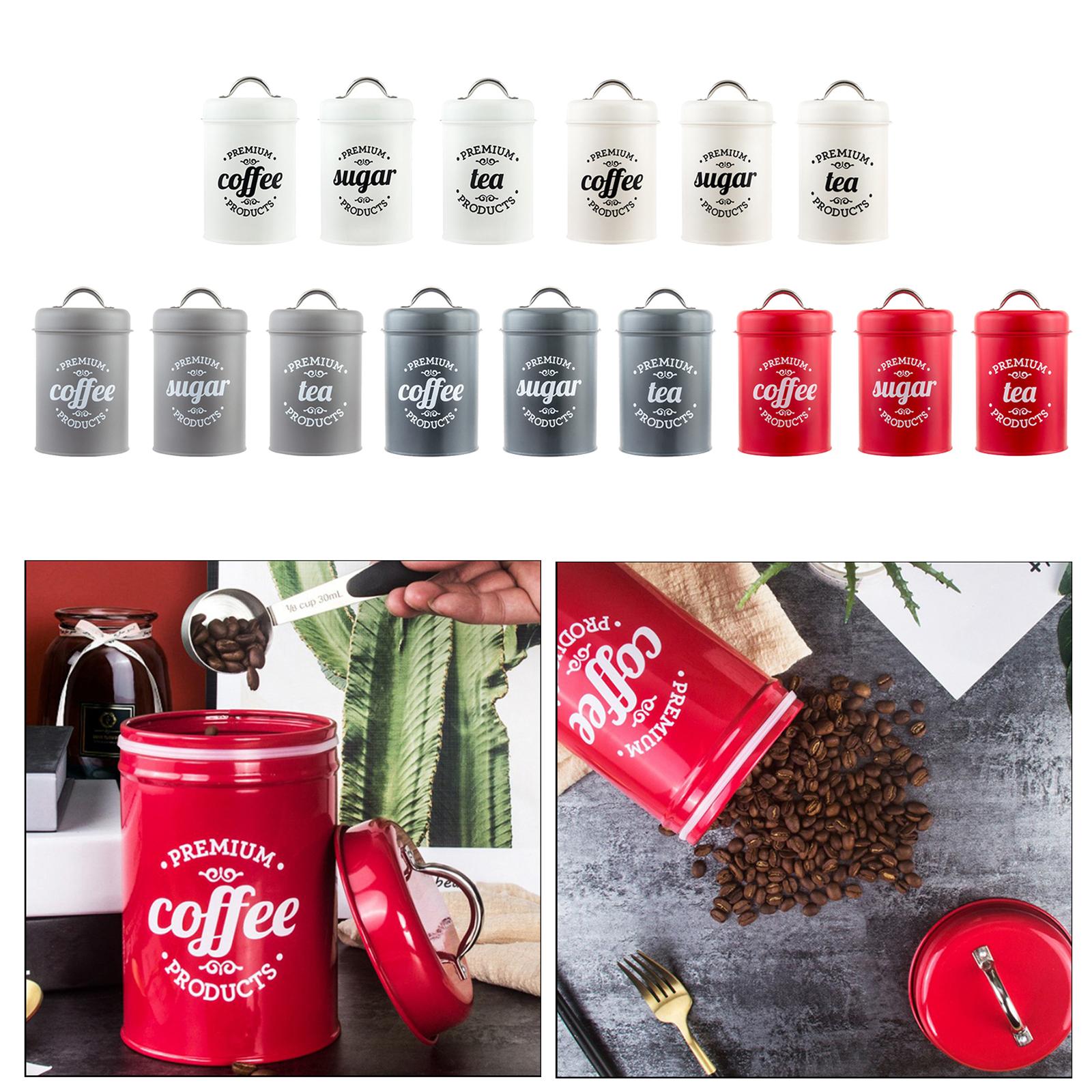 Coffee Tea Sugar Canisters - مجموعة علب معدنية للمطبخ لتخزين القهوة