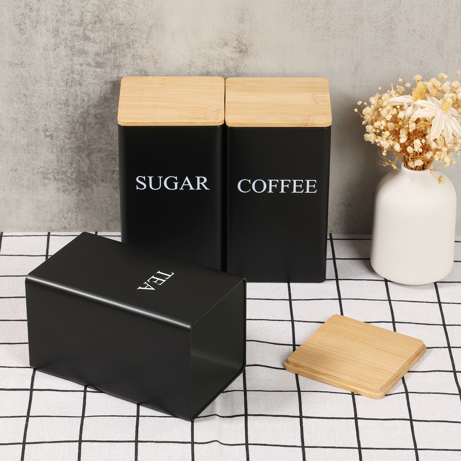 Coffee Tea Sugar Canisters - جرة تخزين حبوب البن، حاوية معدنية