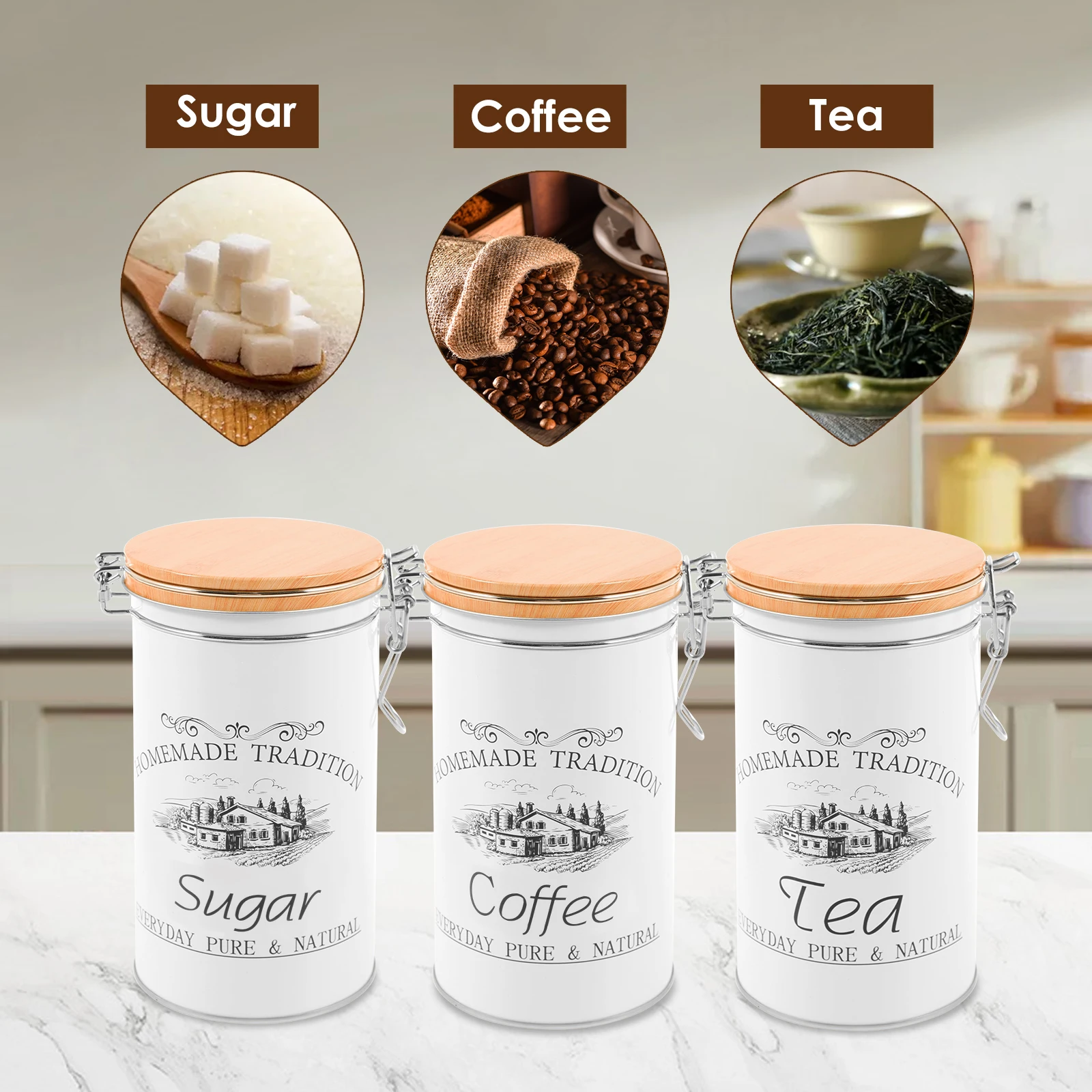 3 قطعة/المجموعة الشاي القهوة ا - مراجعة Coffee Tea Sugar Canisters وسعره