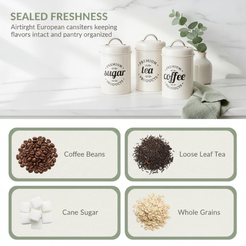 3 قطع من علب تخزين معدنية مستد - مراجعة Coffee Tea Sugar Canisters وسعره
