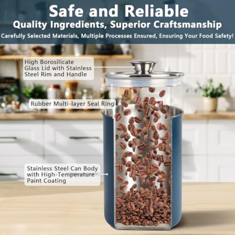 مجموعة حاويات طعام من الفولاذ  - مراجعة Coffee Tea Sugar Canisters وسعره